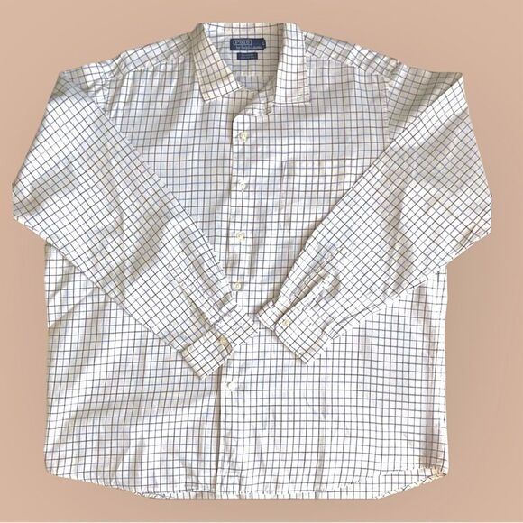 Polo Ralph Lauren Bonnard White and Blue Checkered Long Sleeve Shirt Sz XL - Picture 1 of 6